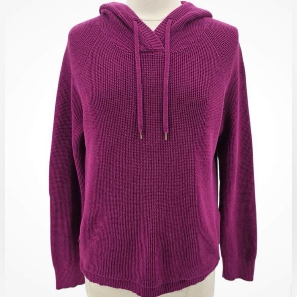 Lauren Ralph Lauren Magenta Purple Cotton Waffle Knit Hooded Sweater XL